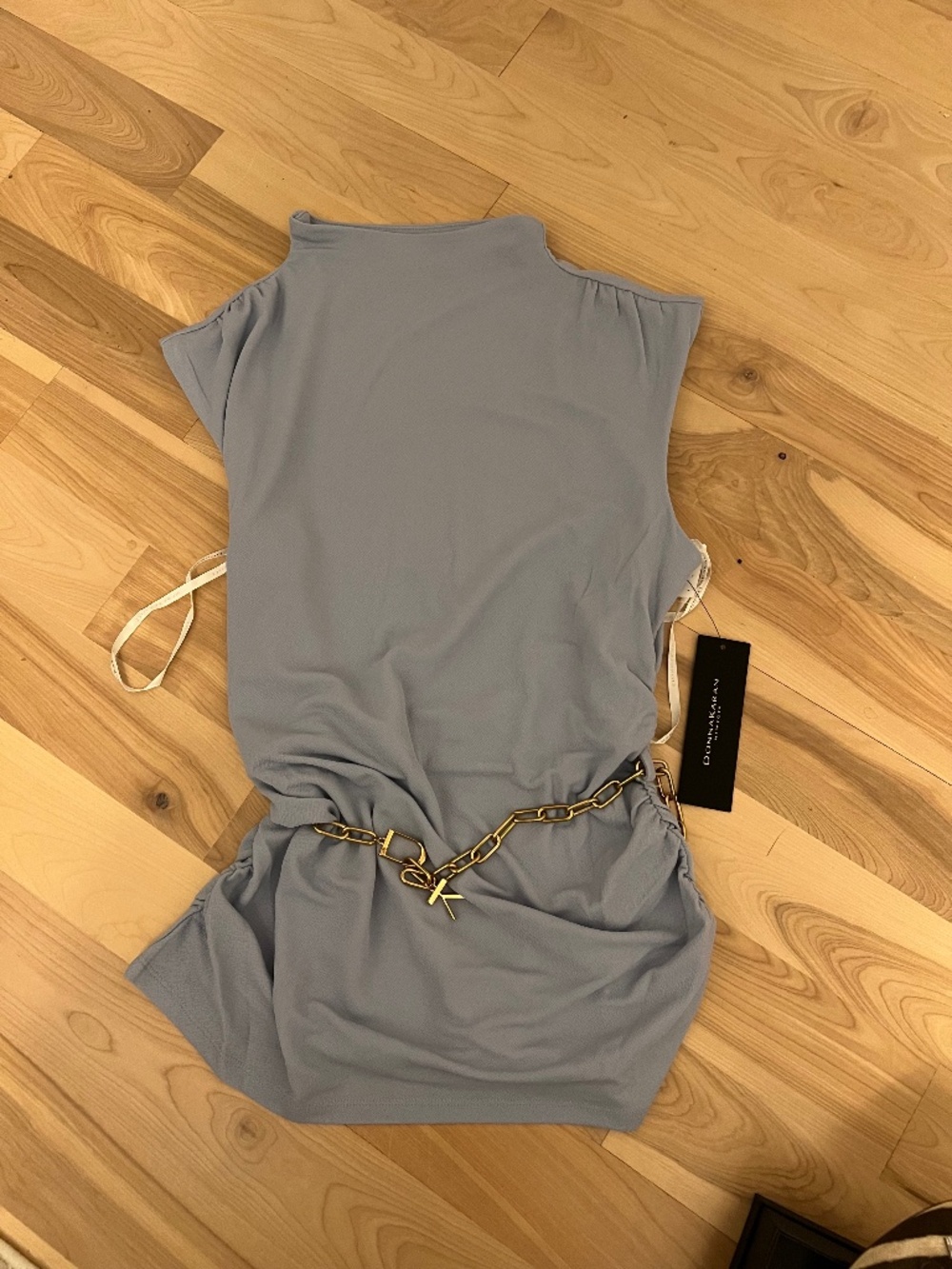 Donna Karan Light Blue Sleeveless High-Neck Blouse